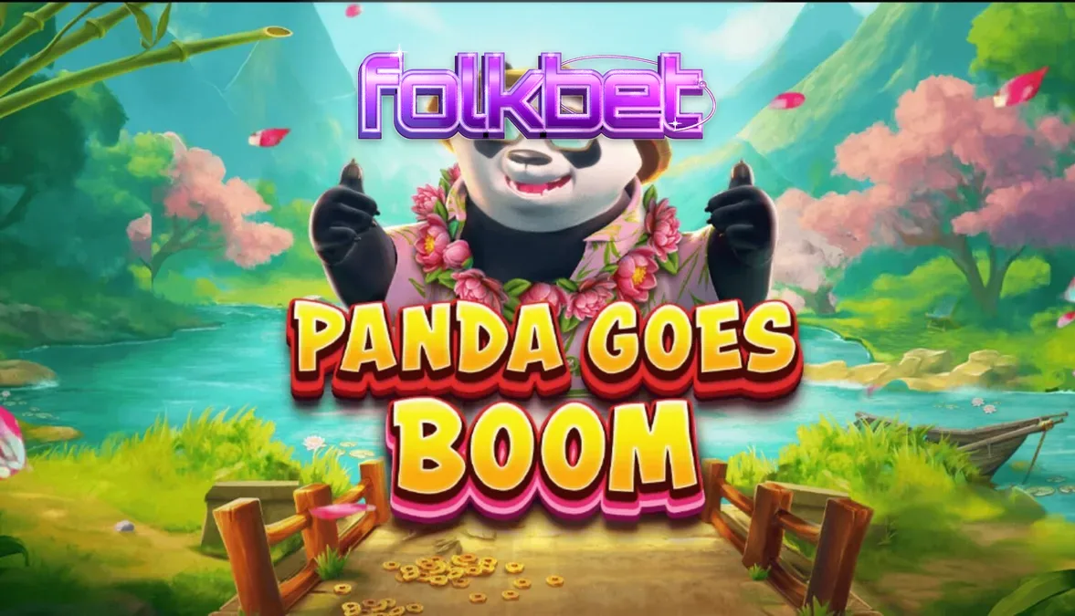 Panda Goes Boom slot machine interface showing the tropical bamboo theme and multiplier balloons.