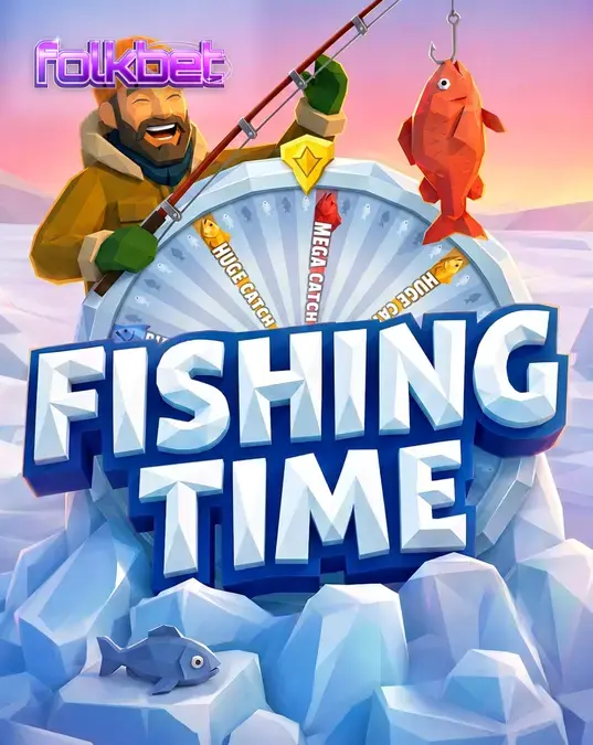 Roda de jogo temática de pesca em um cenário de inverno nórdico